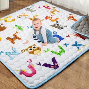 Baby Play Mat for Floor, 50x50 Thicker Baby Play Mat for Playpen, One-Piece Crawling,Soft Odorless Floor Activity Mat for Babies,Toddlers, Infants, Foldable and Machine Washable (Animal Alphabet)