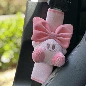 غطاء حزام الأمان للسيارة Kirby Stocking Stuffers لطيف ومبتكر لحزام الأمان ووسادة الكتف وإكسسوارات السيارات وواقي وسادة الرقبة وحزام الأمان وديكور الكتف هدية لطيفة (عبوتان (أرنب وعقدة فيونكة))