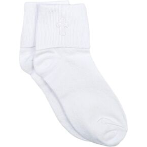 White Cotton Anklet Sock with Embroidered Cross