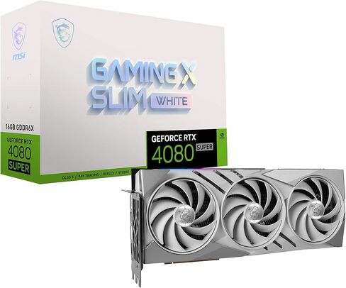 بطاقة رسومات MSI Gaming RTX 4080 SUPER 16G GAMING X SLIM WHITE (NVIDIA RTX 4080 SUPER، 256 بت، ساعة Extreme: 2625 ميجاهرتز، 16 جيجابايت GDRR6X 23 جيجابت في الثانية، HDMI/DP، بنية Ada Lovelace) in Saudi Arabia