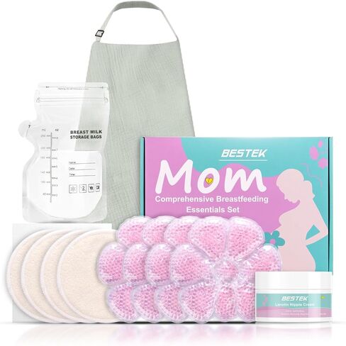 مجموعة أساسيات الرضاعة الطبيعية للأمهات المرضعات - وسادات الرضاعة، غطاء الرضاعة، كريم الحلمة، أكياس تخزين حليب الثدي، عبوات علاج الثدي الساخنة والباردة، مجموعة هدايا مكونة من 40 قطعة in Kuwait