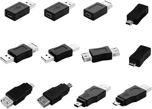 محولات USB 2.0 متعددة، مجموعة محول USB OTG 12 قطعة موصلات محولات مقابس أنثى صغيرة/صغيرة تدعم نقل البيانات وشحن الكمبيوتر اللوحي والكمبيوتر المحمول والهاتف المحمول in Kuwait