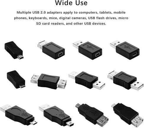 محولات USB 2.0 متعددة، مجموعة محول USB OTG 12 قطعة موصلات محولات مقابس أنثى صغيرة/صغيرة تدعم نقل البيانات وشحن الكمبيوتر اللوحي والكمبيوتر المحمول والهاتف المحمول in Kuwait