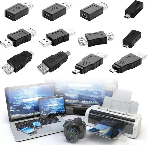 محولات USB 2.0 متعددة، مجموعة محول USB OTG 12 قطعة موصلات محولات مقابس أنثى صغيرة/صغيرة تدعم نقل البيانات وشحن الكمبيوتر اللوحي والكمبيوتر المحمول والهاتف المحمول in Kuwait