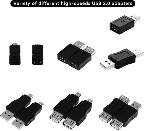 محولات USB 2.0 متعددة، مجموعة محول USB OTG 12 قطعة موصلات محولات مقابس أنثى صغيرة/صغيرة تدعم نقل البيانات وشحن الكمبيوتر اللوحي والكمبيوتر المحمول والهاتف المحمول in Kuwait
