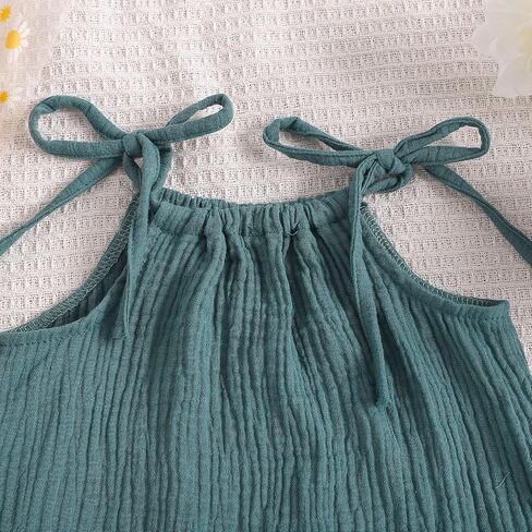 Hoanselay Toddler Baby Girl Summer 2Pcs Outfit Sleeveless Crop Top and Cotton Linen Pants Shorts Set Solid Color Clothes in Saudi Arabia