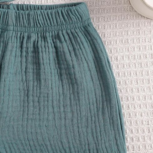 Hoanselay Toddler Baby Girl Summer 2Pcs Outfit Sleeveless Crop Top and Cotton Linen Pants Shorts Set Solid Color Clothes in Saudi Arabia