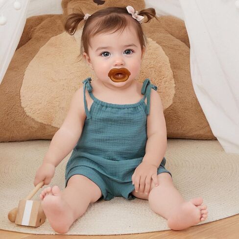 Hoanselay Toddler Baby Girl Summer 2Pcs Outfit Sleeveless Crop Top and Cotton Linen Pants Shorts Set Solid Color Clothes in Saudi Arabia