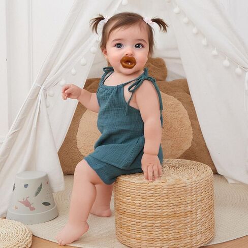 Hoanselay Toddler Baby Girl Summer 2Pcs Outfit Sleeveless Crop Top and Cotton Linen Pants Shorts Set Solid Color Clothes in Saudi Arabia