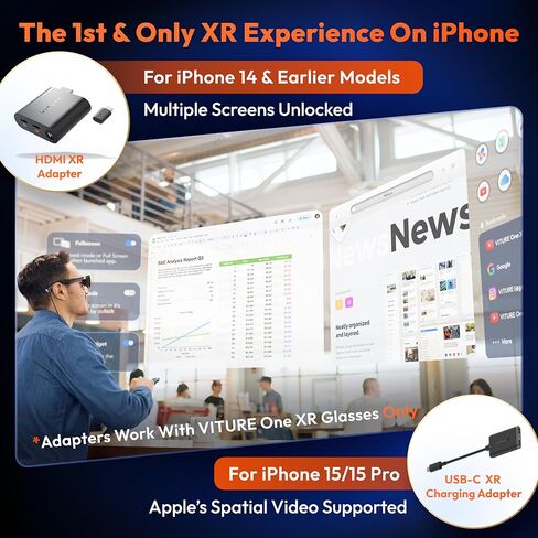One Lite XR/AR Glasses & HDMI Adapter for iPhone, Multiscreen Workstation, 360˚ VR Video Enabled, 2.8 Hours Battery, Play & Charge at The Same Time, XR Experience with Game Consoles (Jet Black) in Kuwait