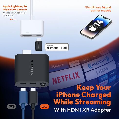 One Lite XR/AR Glasses & HDMI Adapter for iPhone, Multiscreen Workstation, 360˚ VR Video Enabled, 2.8 Hours Battery, Play & Charge at The Same Time, XR Experience with Game Consoles (Jet Black) in Kuwait