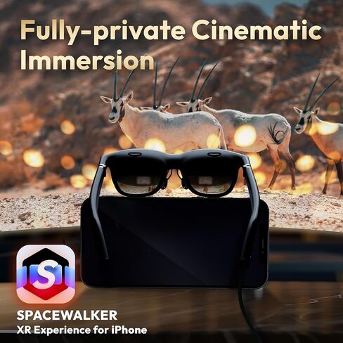 One Lite XR/AR Glasses & HDMI Adapter for iPhone, Multiscreen Workstation, 360˚ VR Video Enabled, 2.8 Hours Battery, Play & Charge at The Same Time, XR Experience with Game Consoles (Jet Black) in Kuwait