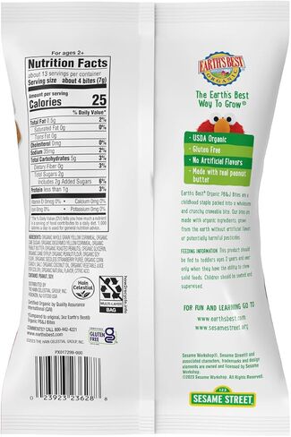 Earth's Best Organic Kids Snacks, Sesame Street Toddler Snacks, Organic PB&J Bites for Toddlers 2 Years and Older, Peanut Butter and Strawberry Flavored with Other Natural Flavors, 3.17oz (Pack of 6) in Saudi Arabia