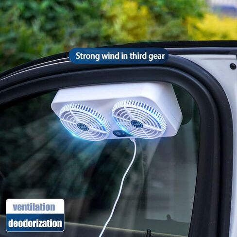 Dual Head Car Exhaust Fan, Car Cooling Fan Window Radiator with USB Wire for Car RV Truck Office (White) in Kuwait
