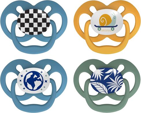 Dr. Brown's Advantage Glow-in-the-Dark Baby Pacifier, Fully Symmetrical Soother with Soft Silicone Bulb, 6-18m, BPA Free, Skateboard Snail and Blue Nature, 4 Pack (Style May Vary) in Saudi Arabia