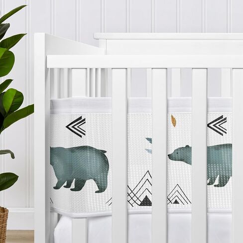 Sweet Jojo Designs + BreathableBaby Bear Mountain Boy Breathable Mesh Crib Liner Baby and Infant - Slate Blue Black and White Woodland Forest Mountains Arrows in Saudi Arabia