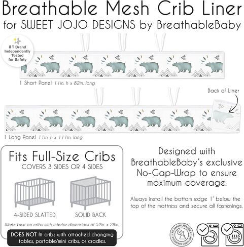 Sweet Jojo Designs + BreathableBaby Bear Mountain Boy Breathable Mesh Crib Liner Baby and Infant - Slate Blue Black and White Woodland Forest Mountains Arrows in Saudi Arabia