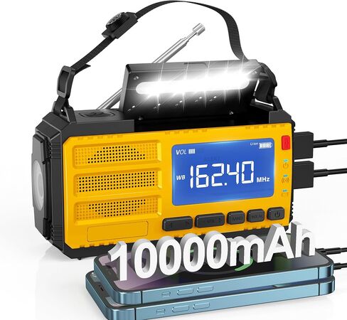 راديو طوارئ 10000 مللي أمبير في الساعة، راديو كرنك يدوي، راديو AM FM NOAA لتنبيه الطقس، راديو شمسي، 3 طرق شحن، مصباح يدوي 3 أوضاع، مصباح قراءة، إنذار SOS، شاحن هاتف للطوارئ، برتقالي in Saudi Arabia