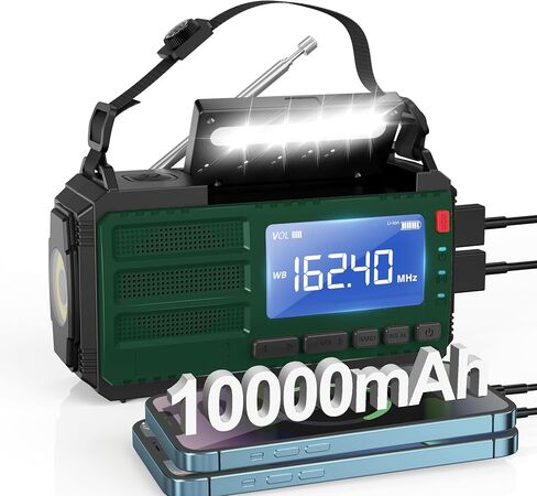 راديو طوارئ 10000 مللي أمبير في الساعة، راديو كرنك يدوي، راديو AM FM NOAA لتنبيه الطقس، راديو شمسي، 3 طرق شحن، مصباح يدوي 3 أوضاع، مصباح قراءة، إنذار SOS، شاحن هاتف للطوارئ، برتقالي in Saudi Arabia