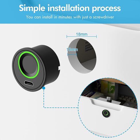 Handle-Style Fingerprint Cabinet Lock, Smart Biometric Cabinet Lock, Keyless DIY Hidden Drawer Lock for Files, Storage Cabinet, Wardrobe, Wooden Furniture, Waterproof in Saudi Arabia
