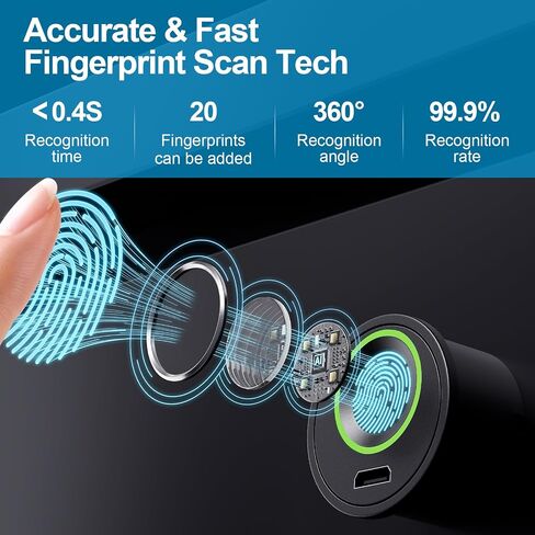 Handle-Style Fingerprint Cabinet Lock, Smart Biometric Cabinet Lock, Keyless DIY Hidden Drawer Lock for Files, Storage Cabinet, Wardrobe, Wooden Furniture, Waterproof in Saudi Arabia