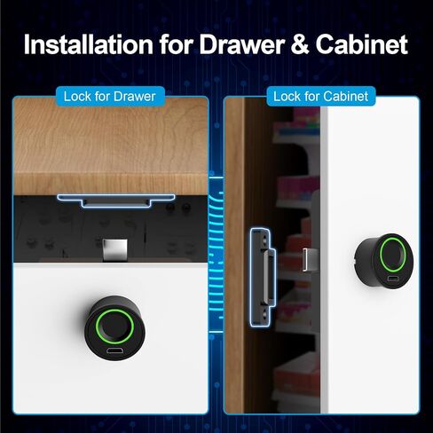 Handle-Style Fingerprint Cabinet Lock, Smart Biometric Cabinet Lock, Keyless DIY Hidden Drawer Lock for Files, Storage Cabinet, Wardrobe, Wooden Furniture, Waterproof in Saudi Arabia