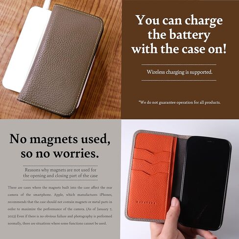 hanatora - Japan Compatible with iPhone11ProMax Flip case with Card Holder Genuine Leather Phone Cover Stylish Quality case No Magnets PH-11ProMax-Taupe in Saudi Arabia