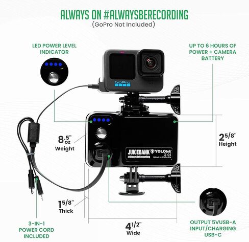 YOLOtek Fence Mount + JUICEBANK Bundle: Baseball Fence Mount & Softball Too, 7800mAh Battery Pack for GoPro Fence Mount GoPro Hero 12, 11, 10, 9-5, DJI, Mevo & Other Action Camera Chain or Net Fence in Kuwait