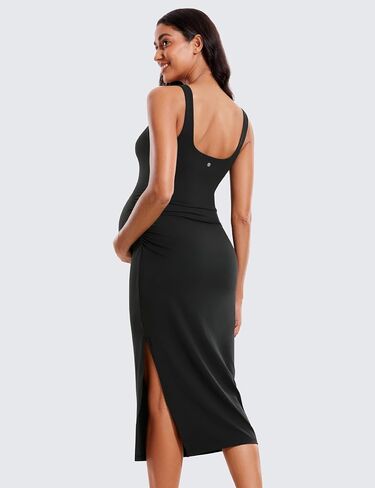 CRZ اليوغا المرأة Butterluxe بلا أكمام تانك فستان حمل انقسام Ruched الحمل ساحة الرقبة Bodycon فستان غير رسمي استحمام الطفل in Saudi Arabia