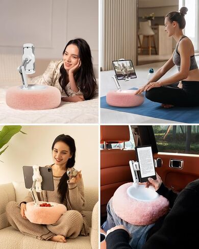 Viozon Tablet Stand Pillow, Compatible with 4.7"-13" Phone/Tablet, iPad, iPhone, Samsung, Google, Kindle, 360°Adjustable Phone Holder for Bed with Soft Plush Fabric, and Detachable Bowl, Pink in Kuwait