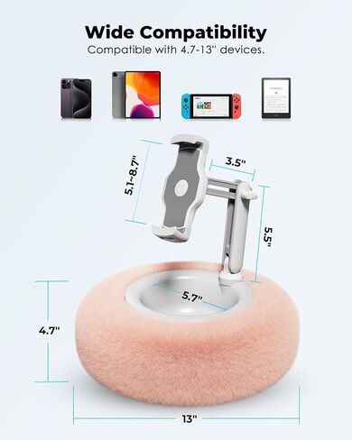 Viozon Tablet Stand Pillow, Compatible with 4.7"-13" Phone/Tablet, iPad, iPhone, Samsung, Google, Kindle, 360°Adjustable Phone Holder for Bed with Soft Plush Fabric, and Detachable Bowl, Pink in Kuwait