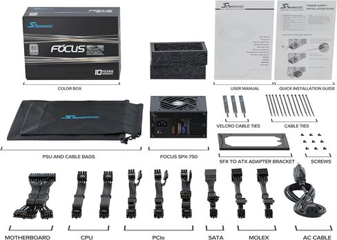 Seasonic Focus SGX-750 | 750W | 80+ Gold | Full-Modular | SFX Form Factor| Low Noise | Premium Japanese Capacitor | 10 Year Warranty | Nvidia RTX 30/40 Super & AMD GPU Compatible (Ref. SSR-750SGX) in Saudi Arabia