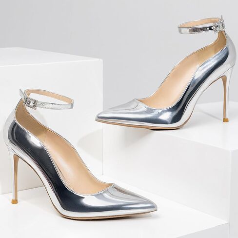 Women's Closed Toe Pointed Toe High Heels Pumps 4IN Stiletto Heels for Women Ankle Strap Dress Wedding Shoes in Kuwait
