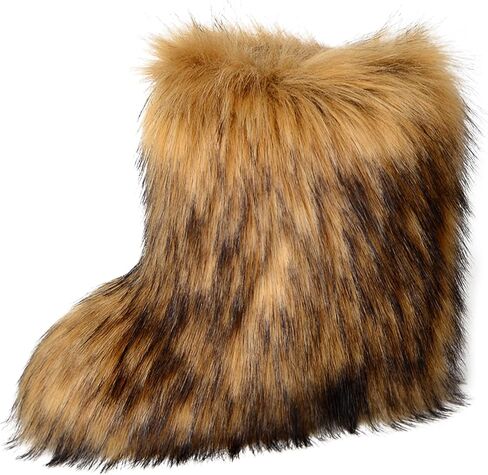 YXCFEWD Fur Boots for Women Winter Fluffy Furry Boots for Girls Flat Heel Snow Boots, 8 Wide in Saudi Arabia