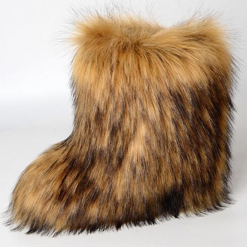 YXCFEWD Fur Boots for Women Winter Fluffy Furry Boots for Girls Flat Heel Snow Boots, 8 Wide in Saudi Arabia