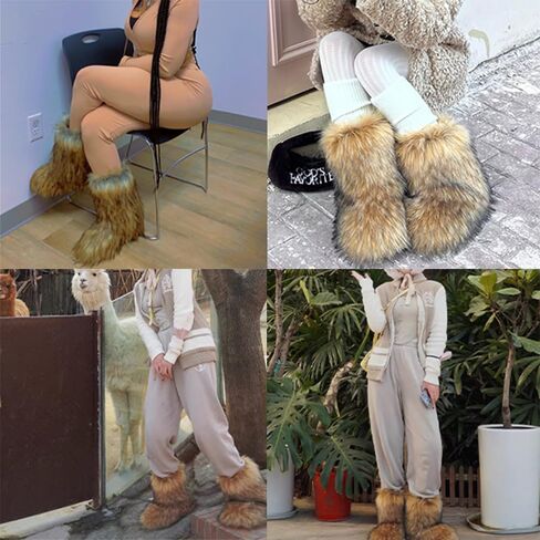 YXCFEWD Fur Boots for Women Winter Fluffy Furry Boots for Girls Flat Heel Snow Boots, 8 Wide in Saudi Arabia