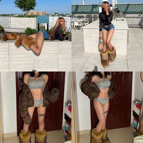 YXCFEWD Fur Boots for Women Winter Fluffy Furry Boots for Girls Flat Heel Snow Boots, 8 Wide in Saudi Arabia
