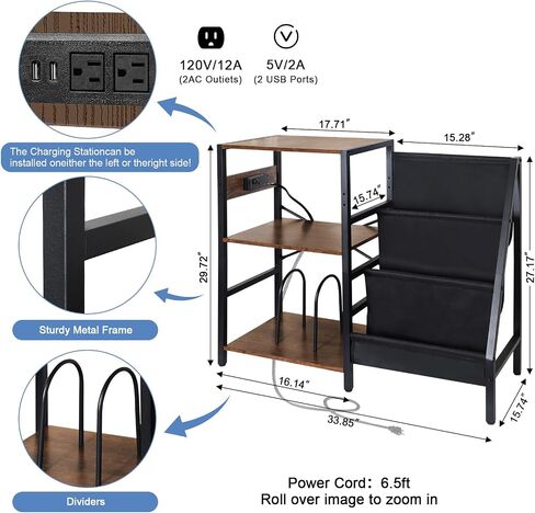 Large Record Player Stand with Charging Station, 3-Tier Vinyl Record Storage, Record Player Table Turntable Stand Holds Up to 200 Albums, Premium End Table for Living Room Bedroom in Saudi Arabia