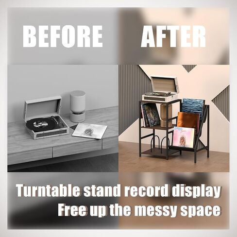 Large Record Player Stand with Charging Station, 3-Tier Vinyl Record Storage, Record Player Table Turntable Stand Holds Up to 200 Albums, Premium End Table for Living Room Bedroom in Saudi Arabia