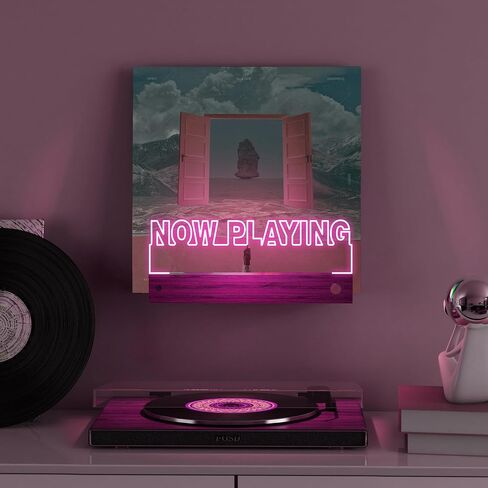 YuanDian Light up Now Playing Vinyl Record Stand Wall Mount, Now Spinning Record Player Stand, Wooden Acrylic Holder for Vinyl Album Display and Storage with 16 Changing Color Lights in Kuwait