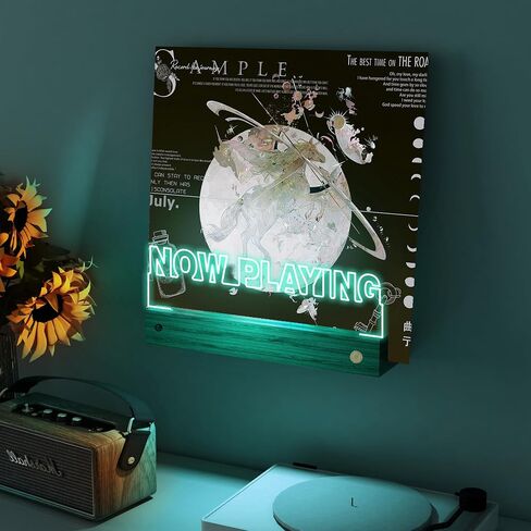 YuanDian Light up Now Playing Vinyl Record Stand Wall Mount, Now Spinning Record Player Stand, Wooden Acrylic Holder for Vinyl Album Display and Storage with 16 Changing Color Lights in Kuwait