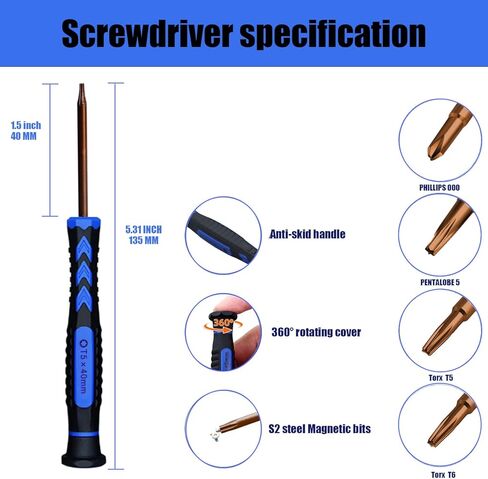 Kaisi Screwdriver Set for MacBook with P5 Pentalobe Screwdriver, T5 T6 Torx Screwdriver and PH000 Phillips Screwdriver with Metal spudger and Nylon Spudgers,mac tools for MacBook Pro & Air (7 Pcs) in Saudi Arabia