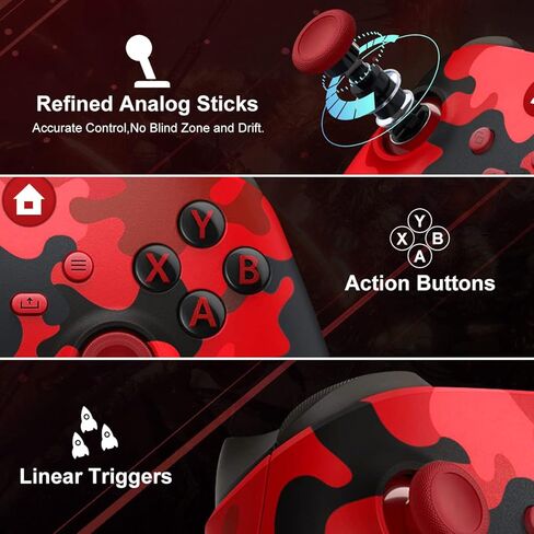 وحدة تحكم Xbox one من ADHJIE، وحدة تحكم لاسلكية 2.4 جيجا هرتز لجهاز Xbox one مع مقبس سماعة رأس صوت 3.5 ملم، وحدة تحكم Xbox لاسلكية لأجهزة Xbox One X/S Xbox One Series X/S/PC، أحمر مموه in Kuwait