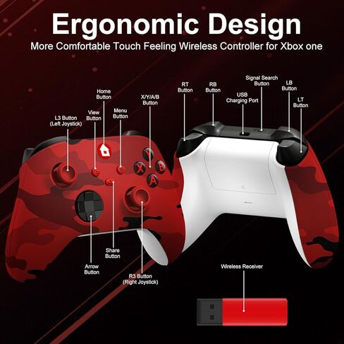 وحدة تحكم Xbox one من ADHJIE، وحدة تحكم لاسلكية 2.4 جيجا هرتز لجهاز Xbox one مع مقبس سماعة رأس صوت 3.5 ملم، وحدة تحكم Xbox لاسلكية لأجهزة Xbox One X/S Xbox One Series X/S/PC، أحمر مموه in Kuwait
