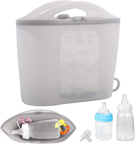 1.5L Breast Pump Sterilizer Bags, Reusable Sterilizer Bags for Baby Bottles Silicone Microwave Sterilizer Bag Mom Must-Have Accessories for Pacifiers Breast Pump for Home On-The-Go (Grey) in Saudi Arabia