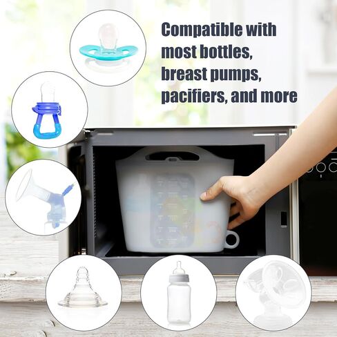 1.5L Breast Pump Sterilizer Bags, Reusable Sterilizer Bags for Baby Bottles Silicone Microwave Sterilizer Bag Mom Must-Have Accessories for Pacifiers Breast Pump for Home On-The-Go (Grey) in Saudi Arabia