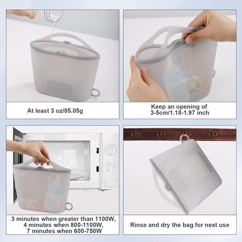 1.5L Breast Pump Sterilizer Bags, Reusable Sterilizer Bags for Baby Bottles Silicone Microwave Sterilizer Bag Mom Must-Have Accessories for Pacifiers Breast Pump for Home On-The-Go (Grey) in Saudi Arabia