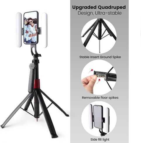 70" Selfie Stick with a Detachable Wireless Remote Control, a Portable Selfie Stick with Ground Studs Suitable for Various terrains, with supplementary Light for iPhone 15 14 13 12 & All Phones in Saudi Arabia