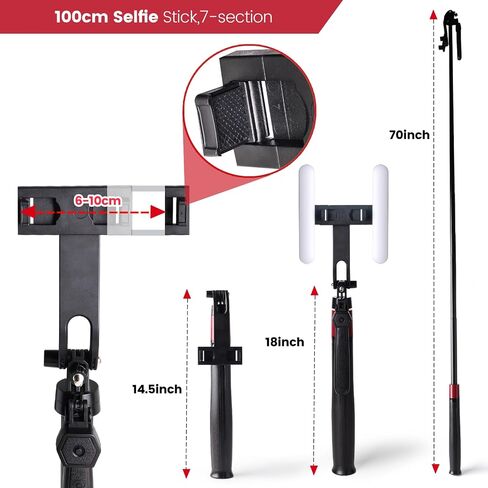 70" Selfie Stick with a Detachable Wireless Remote Control, a Portable Selfie Stick with Ground Studs Suitable for Various terrains, with supplementary Light for iPhone 15 14 13 12 & All Phones in Saudi Arabia