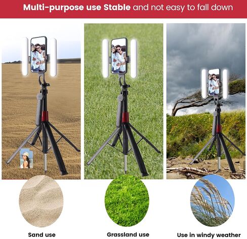 70" Selfie Stick with a Detachable Wireless Remote Control, a Portable Selfie Stick with Ground Studs Suitable for Various terrains, with supplementary Light for iPhone 15 14 13 12 & All Phones in Saudi Arabia